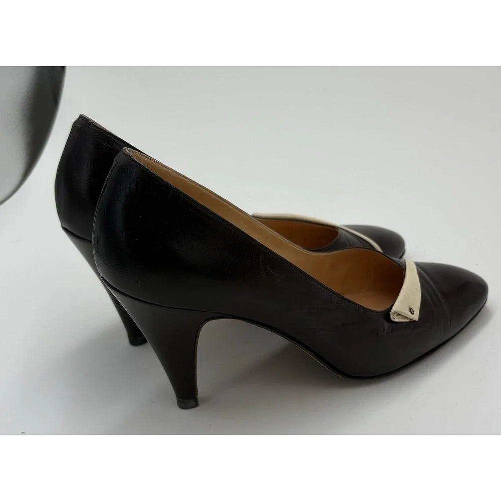 Gucci‎ Women's Vintage Leather Pump Heels Brown White Size 35 US 5